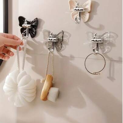 Crochets muraux adhésifs en plastique pour salles de bain et cuisines - Amovibles, parfaits pour accrocher les serviettes, les clés et les ustensiles de cuisine - Gain de place, convient aux surfaces lisses (blanc, style moderne), idéal pour les salles de bain et les cuisines, installation facile sans perçage, permet le rangement des serviettes, un outil pratique.