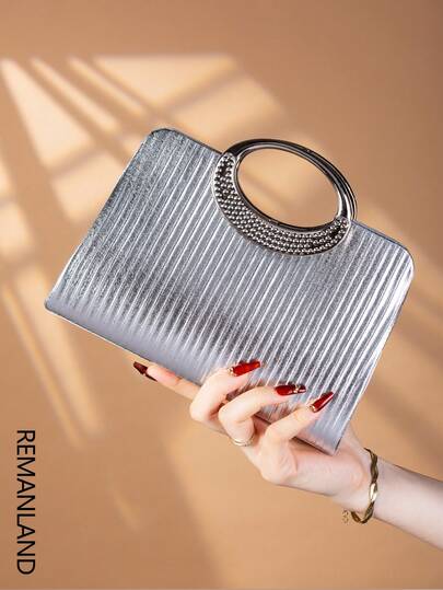 REMANLAND Funkelnde, strahlende, elegante und charmante, einzelne kristallverzierte modische Metall-Clutch/Abendtasche, geeignet für Damen, die Partys, Hochzeiten, Galas und andere Anlässe besuchen. Diese Abendtasche ist die ideale Wahl für Partygirls und Frauen und macht auch ein perfektes Geschenk für die weibliche Empfängerin.