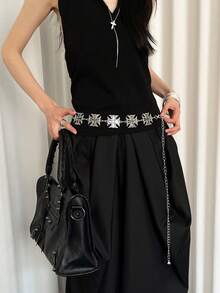 1pc Silver Alloy Bohemian Style Unique Waist Chain For Women Belts For Women Dress - Silver - View 3