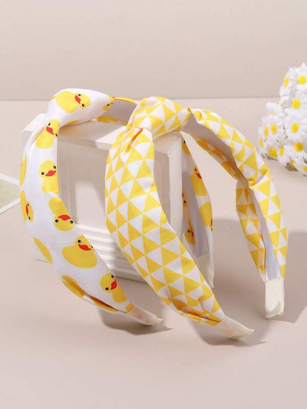 2个黄色小鸭发带，适合女孩佩戴，可爱动物格纹发箍，甜美可爱风格发圈，适合度假装扮和日常休闲佩戴，可爱黄色小鸭头饰，青少年发饰