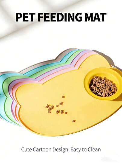 1pc 16inch Multi-Color Silicone Pet Food Mat, Waterproof Non-Slip Pad For Cat/Dog Bowls, & Odorless, Easy To Clean