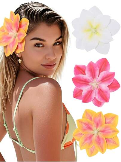 3 chiếc kẹp tóc hoa cho nữ - Kẹp tóc hoa mùa xuân hè với tay cầm chống trượt, phụ kiện tóc cô dâu dễ thương cho bé gái