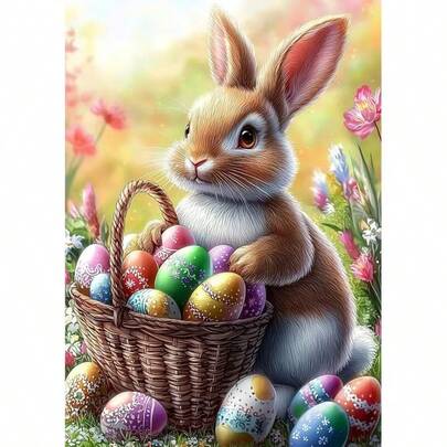 1 pieza [30*40cm/11.8*15.7in] Kit de pintura de diamantes acrílicos 5D, patrón de huevo y conejo, adecuado para principiantes adultos DIY Mosaico de arte de diamantes, taladro completo Pintura de diamantes hecha a mano DIY para decoración de paredes de sala de estar, dormitorio, oficina, regalo sorpresa para familiares y amigos, sin marco