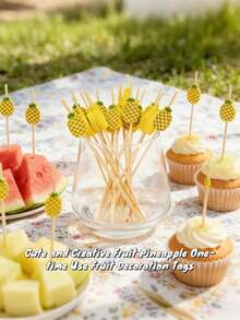 100/50/10件/套菠萝串 - 带菠萝顶，夏季热带派对用品，夏威夷套装 - 适用于水果、寿司、饮品、海滩、派对、夏威夷风情、热带主题、主题派对用品、夏威夷海滩节派对用品 - 鳳梨 - 查看 3