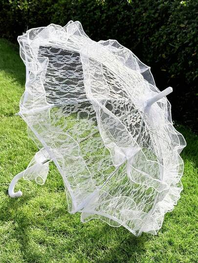 1PC Fashion Lace Umbrella, Lace Bridal Umbrella, Perfect For Weddings, Parties, Halloween Decorations, Bridal Handheld Decoration, Lace Umbrella Fabric, Suitable For All Seasons