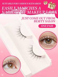 1对18毫米猫眼假睫毛，自然日常佩戴仿貂毛睫毛，可重复使用，适合化妆，假睫毛 - 黑色 - 查看 3