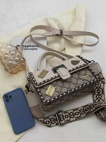 Túi xách cao cấp thiết kế độc đáo, túi vuông nhỏ đa năng, túi đeo vai và túi đeo chéo. - trắng - Xem 5