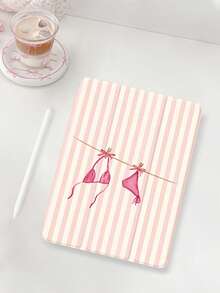 1pc Cute Striped Pattern Flat Protective Case, Compatible With 10.2 Inch 2021/2020 10th/9th/8th Gen, (A16) 11 Inch 11th Generation 2025, Compatible With Samsung Galaxy Tab A8 10.5 Inch 2022, Tablet Protective Cover With Pencil Slot, Support Auto Sleep/Wake Cover - Multicolor - View 2