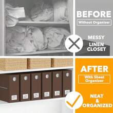 SpaceAid - Paquete de 6 organizadores y almacenamiento organizador de sábanas plegable con ventana para clóset de lino juego de carpetas para almacenamiento de ropa de cama tamaño Queen y King café - Marrn - Ver 2