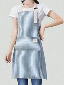 1pc Adjustable Colorful Striped Apron, Unisex, Minimalist Style, With Pockets, Breathable & Cool, Suitable For Chefs, Waiters, Kitchen Cooking, BBQ, Barbers, Practical Kitchen Tool, Machine Washable (Blue Striped), Great Christmas Gift - Blue - View 2