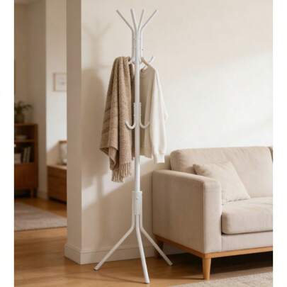 1 Appendiabiti con 8 ganci, costruzione robusta in metallo e plastica, disponibile in due colori (bianco/nero), altezza 160 cm, adatto per corridoi, camere da letto, uffici e altri ambienti. Appendiabiti da terra, appendiabiti da appendere, appendiabiti da pavimento.