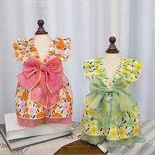 New Arrival Pet Shirt, Dog Clothes Flare Sleeve, Dog Dress, Cat Floral Shirt, New Spring/Summer 26 Large Flower Leash Dress, Cat Clothes Spring/Summer New, Small Animal Clothes, Polka Dot Fashion Suspender Dress, Princess Dress, Cat Clothes Jumpsuit Dress - Green - View 2
