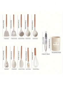 12-Piece Luxury Silicone Kitchen Cooking Utensils Set With Wooden Handles, Egg Beater, Brush Pliers, Heat-Resistant And Non-Stick Cookware, Essential Kitchen Small Tools, Healthy - Black - View 2