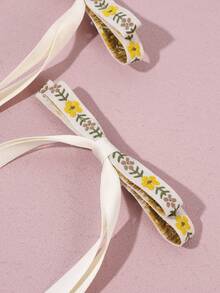 2-Piece Set Of Embroidered Hair Clips For Girls, Small Flower Embroidered Tassel Hair Clips, Ribbon Alligator Clips, Teen Hair Accessories - Multicolor - View 4