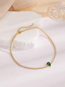 1 Peça Colar Gargantilha Estilo Avant-Garde Charmoso com Zircônia Colorida em Formato de Gota d'Água para Mulheres e Meninas, Presente - gotículas de água verde-amareladas douradas - Visão 4