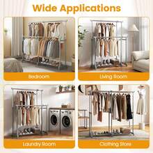Double Rod Clothes Rack With Extendable Height & Width For Dressing Room, Laundry - A - View 7