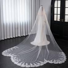 1件装奢华蕾丝新娘头纱，带梳子，长蕾丝边教堂式头纱，3.5米，柔软薄纱婚纱头纱，适合新娘、派对和仪式。 - 彩色 - 查看 6