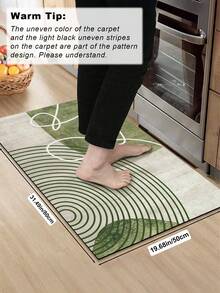 1pc Rubber Material Kitchen Long Runner Rug, Colorful Geometric Print Pattern, Nordic Luxury Style Kitchen Mat, Long Runner Rug For Laundry Room, Thick Fabric With Foot Feel, Easy Care Machine Washable, Practical Entryway Doormat Home Decor, Suitable For Dining Room, Kitchen, Laundry Room, Indoor Entrance, Autumn/Winter Gift - Green - View 13