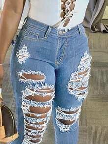 Ripped Skinny Sexy Jeggings Casual Vacation Spring - Light Wash - View 8