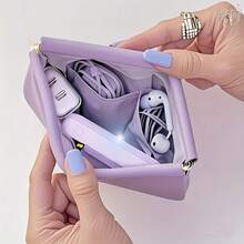 Set de 2 bolsas organizadoras con cremallera de color púrpura (púrpura claro), con cremallera dorada, diseño de múltiples compartimentos para guardar lápiz labial, auriculares, cosméticos y cables, adecuado para viajes - Multicolor - Ver 3