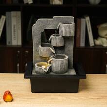 Five-Tier Waterfall Desktop Fountain Ornament, Bringing Good Fortune And Wealth From All Directions With Flowing Water, LED-Lit Indoor Decor. Ideal For Cozy Bedrooms, Living Rooms, Study Rooms, Entryways, Bars, Lounges, Hotel Front Desks, Offices, Or Meditation Spaces. Modern Minimalist Design, Creative Halloween/Christmas Gifts, Mother's Day/Valentine's Day/Children's Day/Easter Presents, Perfect For Housewarming Or Business Opening Gifts - 1PC - View 2