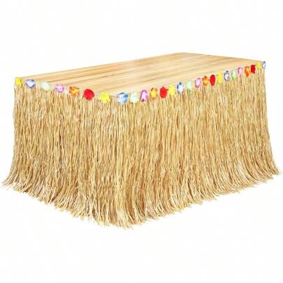Luau Grass Table Skirt Natural  Hawaiian Table Skirt For Tropical Hawaiian Party Decorations Luau Party Costume Party