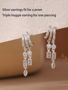 Khuyên tai bạc hình tròn dành cho nữ, khuyên tai bạc hình tròn lớn thanh lịch, khuyên tai dáng dài không gây dị ứng, khuyên tai ba vòng nhỏ độc đáo, trang sức chống oxy hóa và chống thấm nước. - Bạc - Xem 4