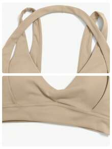 Sutiã Esportivo Feminino MFVIM para Primavera/Verão, Design de Alça Assimétrico Sutiã Esportivo Sexy Sem Fio com Levantamento e Suporte, Tecido Macio, Respirável e Confortável de Alta Elasticidade Amigável à Pele, Adequado para Uso Casual, Transporte, Outdoor, Corrida, Ciclismo, Yoga, Pilates, Exercícios na Academia - Bronze - Visão 11