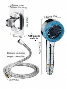 3pcs Multi-Function Shower Head Set, 4-Setting Handheld Shower Head + 1.5m Stainless Steel Hose + Drill-Free Wall Mount Bracket - Silver - View 9
