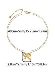 Mazuer 1pc 18K Gold Plated Stainless Steel Bow Pendant Necklace, French Sweet Style Golden Snake Bone Chain Necklace, Jewelry Gift For Women Party, Date, Daily Wear, Birthday, Holiday - Bow - View 4