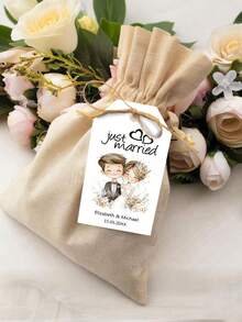 Personalized Wedding Gift Tags, Featuring Newlywed Cartoon Design. Suitable For Decorating Wedding Favors, Organizing Wedding Parties, And Labeling Wedding Items - Multicolor - View 4
