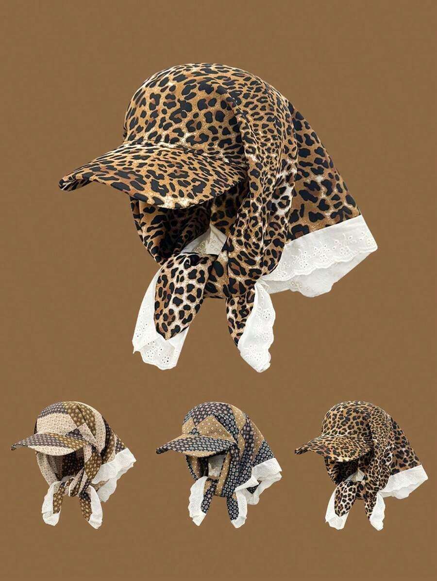 1pc Unisex Quick-Drying Leopard Lace Brim Cap Headwear Bandana Scarf Face Cover, Multifunctional Outdoor Neck Gaiter Suitable Hiking, Cycling, Casual, Beach, Daily Use - 樣式 1 - 查看 1
