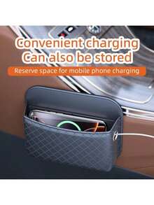 1pc Leather Car Storage Bag, Adhesive Car Phone Holder Organizer Pouch - A - View 6