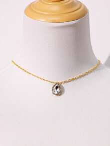 1pc Elegant Fashion Faux Crystal Chain Necklace, Suitable For Brides, Weddings, Parties, Special Occasions, Festivals, Daily Wear Accessories For Women - Gold - View 3