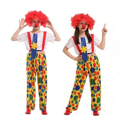 Complete Clown Costume Set Including Top And Cargo Pants, Suitable For Boys And Girls, Full Outfit For Children Stage Performance