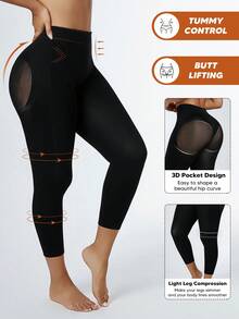Leggings moldeadores y reductores de cintura alta sin costuras - Negro - Ver 1
