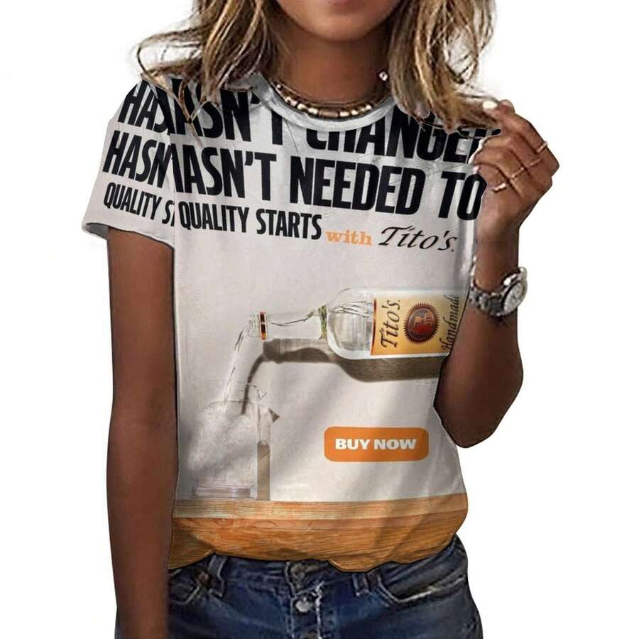 Cotton T-Shirt Buy A Bottle Of Tito's Handmade Vodka Today All Over Print T-Shirt Cool Graphic Tee Soft Casual Short Sleeve Top - 黑色 - 查看 1