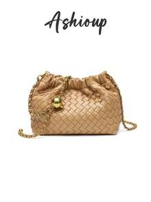 Bolso tejido para mujer, bolso de mano de moda y bolso de hombro tipo hobo - Albaricoque - Ver 1