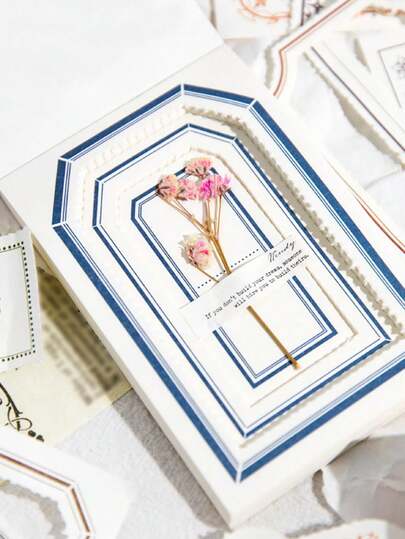 50张复古风格边框贴纸，可移除DIY装饰贴纸，适用于剪贴簿、日记和手工制作配件