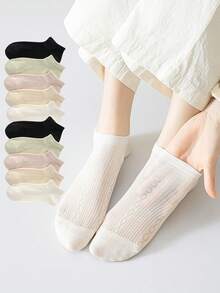 5 Pairs Rhombus Pattern Thin & Breathable Women's Ankle Socks, Soft & Fashionable Casual Socks Suitable For Spring/Summer - Multicolor - View 8