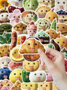 56pcs Cute Personalized Food Stickers, Shy Fruit & Dessert Stickers With Big Eyes And Tongues, Waterproof For Laptop, Notebook, Planner, Stationery, Etc. - Funny Food - View 7