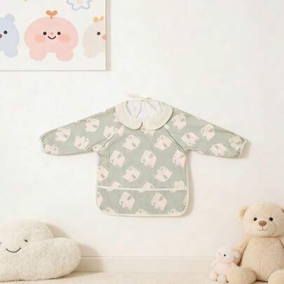 Cute Elephant Print Adds Charm To Your Little One! Versatile For Mealtime, Art Activities, And Play – A Practical Accessory That's Also Stylish Baby Bibs