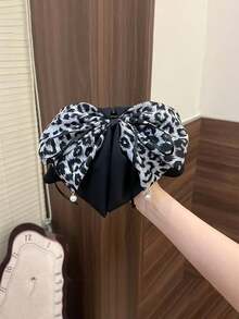 1pc Women's Elegant Leopard Print Bow Ribbon Ponytail Claw Clip, Retro Hair Claw Accessory - Multicolor - View 5