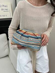1个优雅摩洛哥风格手拿包 - 化妆包、手提包、时尚女士钱包、贝壳包、简约多功能、时尚晚宴包，适合各种场合，如派对、晚宴、婚礼、约会和购物。它是母亲节、节日或圣诞节的完美礼物。 - 彩色 - 查看 6