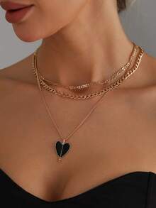 Drip Glaze Symmetric Heart Necklace, Multilayer Necklace For Women - Love - View 4