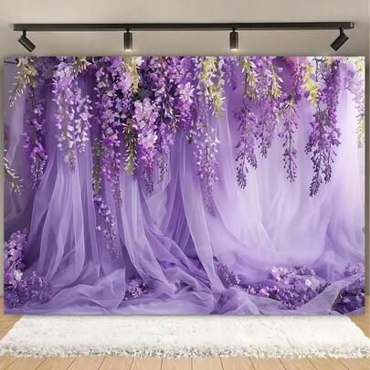1pc Purple Wisteria Backdrop - A Delicate Floral Photography Background Suitable For Bridal Showers, Weddings, Spring Celebrations And Events, Made Of Polyester Fabric