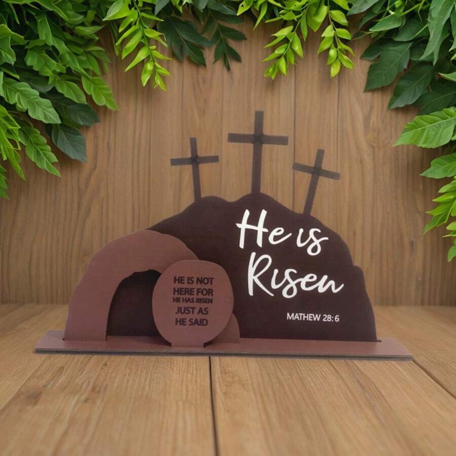 18cm Wooden Empty Tomb And Cross Scene, With Bible Verse "He Has Risen", Home Decor Church Holiday Gift - Easter - View 1