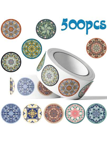 500PCS Roll Vintage Cartoon Roll Stickers Cute Decorative Stickers For Notebook Diary Scrapbooking Stationery Phone Case Water Bottle Laptop Luggage Journal Planner Daily Decoration