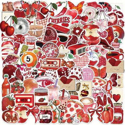 100PCS Y2K Red Cherry Decals Graffiti Stickers Decorated Suitcase Water Bottle DIY Skateboard Luggage Helmet Self Adhesive