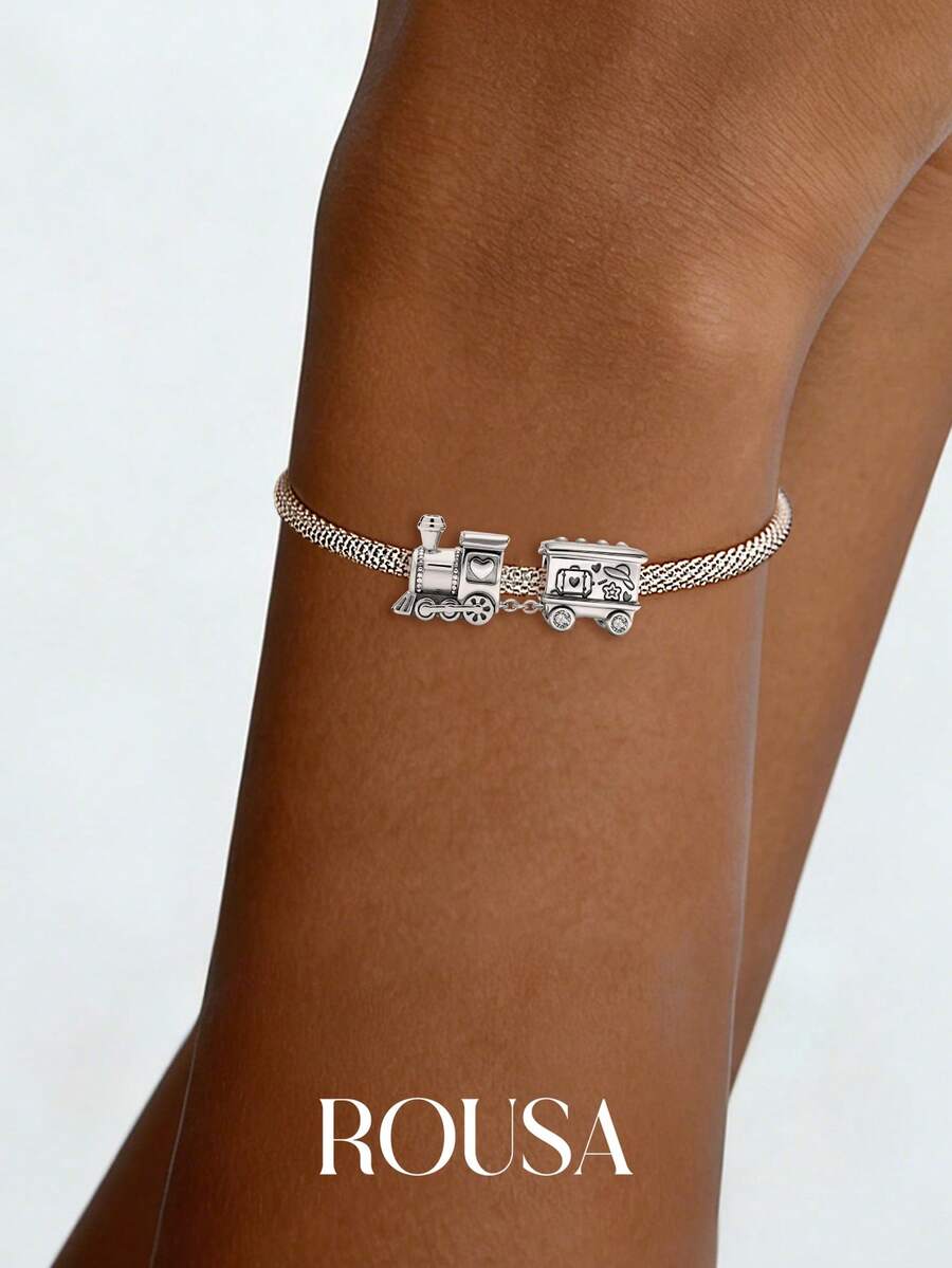 1pc 925 Sterling Silver Train Shaped Bead, Suitable For Women Bracelet, Bangle DIY Jewelry Making, Daily Decoration, Girls Accessory - Travel Train - View 1